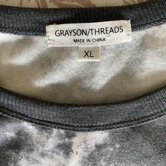 GRAYSON THREADS Sweatshirt Tie Dye 3/4 Sleeve Y2K  Relaxed Womens XL Gray White - Picture 3 of 9